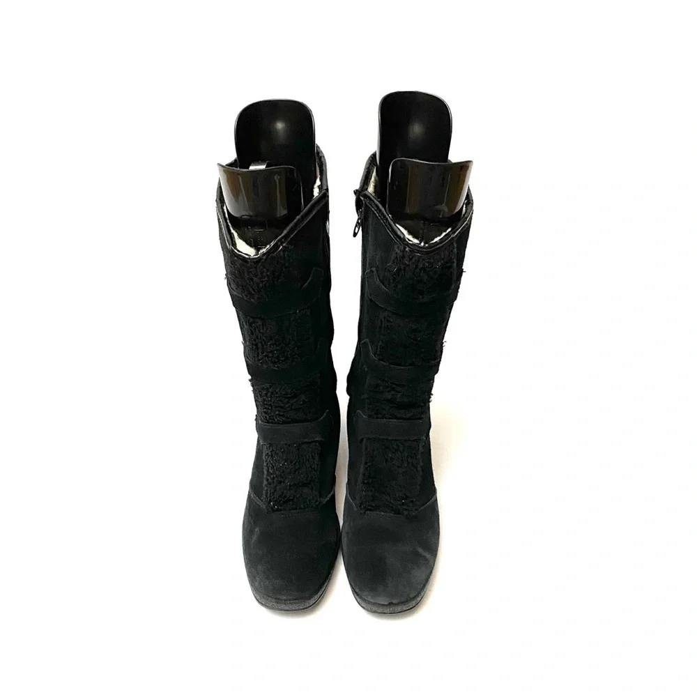 Vintage 1970s black suede fleece lined snow boots